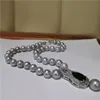 Bellissima collana con ciondolo accessori in zircone micro intarsio di perle d'acqua dolce grigia da 9-10 mm lunga 45 cm