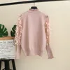 2019 Autunno nuovo maglione per ragazze grandi bambini stereo petali applique principessa pullover donna maglione lavorato a maglia splicing manica a sbuffo maglione F91806130