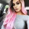 Nuove donne di modo lungo nero sfumato capelli grande onda parrucche lunghe ricci rosa netto ad alta temperatura capelli sintetici costume cosplay8309228