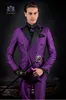 Paarse Bruidegom Tuxedos Black Peak Revers Groomsman Bruiloft 2 Stuk Suit Mode Mannen Prom Party Jacket Blazer (Jacket + Pants + Tie) 2586