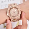 Lureen Hip Hop Iced Out Gold Color Watch Quartz Full Diamond Round Watches Mens Stainless Steel Wristwatch Gift