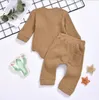 Babykleding sets baby gebreide katoenen rompertjes broek pakken lente herfst effen mode lange mouw jumpsuits jongen meisje outfits 2pcs byp106