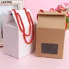 Kraft Paper Bag Clear Window Craft Presentförpackning Röd rephandtag, Blank BrownWhite Store Candy Cake Dessertväska Förpackningstillbehör