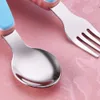 2pcs/ Set Stainless steel tableware creative Cartoon Children Tableware Set Fork Spoon With plastic box Children Dinnerware Sets