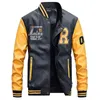 Winter Motorcycle Fleece Leather Jacket Men Embroidery Casual Baseball Coats College   Pilot Leather Jackets 4XL