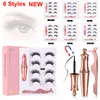 Magnetische vloeibare eyeliner Magnetische valse wimpers Pincet Make-up 4 paar 3D valse wimpers Langdurig Geen lijm nodig Herbruikbaar 6 stijlen