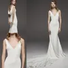 Simple Bohemian Mermaid Wedding Dresses Satin Sexy Deep V Neck Backless Beach Boho Bridal Gowns Court Train Bride Dress