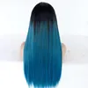 Wigs Wholesale Straight Lace Front Wig Ombre 1B Blue Hair Heat Resistant Fibers Synthetic Lace Front Wig Glueless Half Hand Tied for Al
