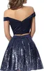 Sexy Two Pieces Homecoming Dresses Off Shoulder Sequin Plus Size Party Ball Gowns Prom Short Juniors Graduation A-Line Knee Length Club Wear