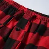 Straight Men's Casual Plaid Loose Elastic Waist Plaid Pajama Midweight Flat Pants Pajama Elastic Cotton Blend Trousers