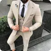 Casual Erkekler Düğün Suit Için Suits 2019 Siyah Bej Smokin Slim Fit Damat Sağdıç Balo Blazer Kostüm Homme 3 Adet Giymek ceket + Pantolon + Yelek