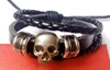 Harajuku crânio cabeça pulseira de couro do punk pirata cabeça fantasma multi-camada de couro tecido homens e mulheres presentes de jóias de mão