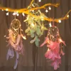 Den nya mångfärgade drömfångaren Led Lighting Feather Dream Catcher Girl Room Bell Sovrum Romantisk Hängande Dekoration Vägg Hängande