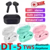 DT-5 TWS hörlurar Trådlös Bluetooth 5.0 Headset öronproppar Stereo Vattentät Sport i öronlurar Inbyggda mikrofon Auto Pairing Hörlurar