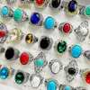 Fashion 30 Pieces/lot Turquoise Band Rings Jewelry Large Size Crystal Antique Silver Natural Stone Ring Womens Men Party Gift