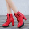 As mulheres botas de tornozelo botas para as mulheres Lace Up Square Heel Winter Shoes Casual Super High Heal Botas