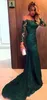 New Formal Dark Green Lace Evening Gowns Long Sleeves Sheer Neck Mermaid Long Arabic Dubai Prom Party Special Occasion Dresses Customized