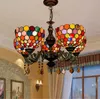 مصابيح الإبداعية الأمريكية الرجعية تيفاني الزجاج الملون أضواء الزخرفية بار مطعم غرفة المعيشة أضواء البوهيمي 5 رئيس الثريا