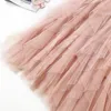 2019 Summer Women Boho Long Skirt High Waist Ruffles Women Beach Skirts Pink Jupe Femme Tulle Skirt Saia Midi Faldas LY191203