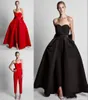 2020 Sexig vit röd svart aftonklänningar bär älskling ärmlös satin avtagbar tåg passar golvlängd formell fest klänning prom klänningar