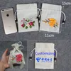 11x15cm Cotton Linen Handmade Drawstring Gifts Bags Muslin Jewelry Pouches Flower Decor Chinese Tradition Packing Bag Pouch