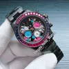 Luxus Neuer Gewinner 116500 116503 Automatik Nein Chronograph Herrenuhr Graffiti Blau Weiß Rosa Zifferblatt farbige Diamantblende PVD Black Steel Band