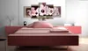 HD(No Frame)5PCS/Set Modern Canvas Painting Pink Hibiscuses Flower Art Print Frameless Canvas Painting Wall Picture Home Decoration