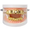 18K Gold Hip Hop Vampir Gehämmerte Zähne Fang Grillz Dental Mund Grills Hosenträger Zahn Kappe Rapper Schmuck für Cosplay party Großhandel