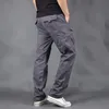 Erkekler Moda Çok Cep Rahat Pantolon Saf Renk Ince Pantolon Spor Açık Havada Uzun Pantolon S-5XL J64