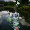 Fab Egg Hookahs Double Recycler Bong Turbine Percolator Heady Glass Water Bongs Purple Pink Green Oil Dab Rigs 14mm Female Joint Water Pipes HR319