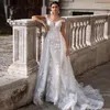 두 조각 웨딩 드레스 분리형 열차 아플리케 레이스 인어 아가씨 Vestido de Novia Princess Bridal Gown Plus 크기