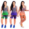 Plus la taille des femmes d'été jogger costume fitness Gym deux pièces ensemble designer survêtements gilet débardeur + pantalon court casual gradient sportswear 3302