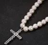 Enkel Cross 10mm Pearl Necklace Hip Hop Trend Män och Damtillbehör Fabriks Partihandel Gratis frakt