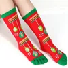 Christmas Toe Socks 8 Styles Women Funny Cartoon 3D Printed Five Fingers Socks Snowman Santa Warm Mid-calf Long Stocking OOA7202