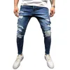 Olome Hot Sales 2019 Rippad sida Striped Jeans Fashion Blue Streetwear Mens Skinny Stretch Jeans Byxor Casual Denim Hombre