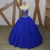 Pretty Royal Blue Princess Prom Klänningar Beading Crystal A-Line Tulle Stropless Corset Back Sweet 16 Dress Girls Party Graduation Formell Dres