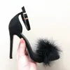Moda 11 cm Topuklu Tasarımcılar Yaz Ayakkabı Kadın Stiletto Sandalen Burnu açık Kabartmak Strappy Ince Yüksek Topuklu Dantel Up Kürk Sandalet