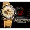 ForSining Golden Automatic Mechanical Mens Watch Racing Sports Design 3 Dials Multifunktion Datum rostfritt stål Band armbandsur275t