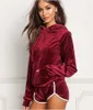 Women Hoodies Sweatshirt Shorts 2Pcs Set Black Wine Red Fashion Autumn Suit for Women Tracksuit S-XL