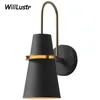 Macaron Color Iron Shade Wall Lamp Horn Shape Trumpt Sconce Nordic Style Bedside Aisle Hotel Restaurant Light Black Blue White Three Colors