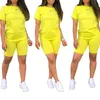 Gym Clothing 2021 Fashion Women Summer Yoga Suit 2pcs coll Coll Color Short Sleeve Top Shorts ompits Fitness Running Sports Sets1