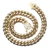 Bracciale da uomo hip hop rock da 12 mm in oro 18 carati con catena cubana con diamanti bianchi, acciaio al titanio, bracciale con collana in acciaio inossidabile