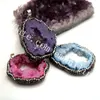 10Pcs Random Size Irregular Dyed Color Blue Red Purple Raw Druzy Drusy Agate Geode Pendant With Pave CZ Diamond Crystal Zircon Edge Charms