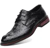 Men's Crocodile Dress Leather Shoes Lace-Up Wedding Party Shoes Mens Business Office Oxfords Flats Size 38-44 Men Shoe