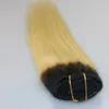 120g 7Pcs Human Hair Extensions T1b/613 Ombre Color Black To Russian Blonde Clip In Human Hair Extensions Highlights