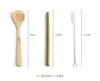 7 pcs eco-friendly bambu flatware cutelaria cutelaria conjunto portátil de palha de bambu conjunto com pano saco facas garfo colher