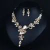New Champagne and Silver Crystals Wedding Bride Jewelry Accessaries Set (Earring + Necklace) Crystal Leaves Design With Faux Pearls LDR652