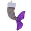 3styles sirène paillettes chaussettes de noël queue de poisson jour de noël pendentif décoratif ornement chaussettes queue de poisson sac cadeau porte-bonbons60x45cm