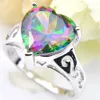 Luckyshine vrouwen trouwringen liefde hart vuur multi-color regenboog natuurlijke mystieke topaas zilveren kubieke zirkonia ringen sieraden