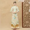 Traditionele bruiloft Cheongam voor Oversea Chinees Verbeter Elegent Champagne Trouwjurk Chinese Bruid Toga Robe Etnische Kimono Show